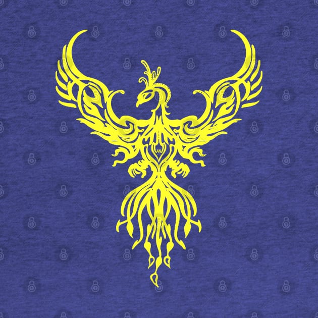 Phoenix Fantasy Fire Bird Tribal Style Art Yellow by taiche